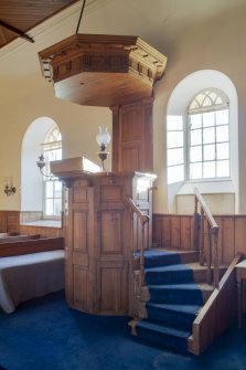 Detail of pulpit, sounding board and staircase