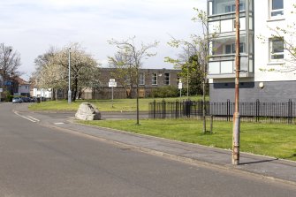 East view of church from Montgomery Road with Gallowhill Court  tower block