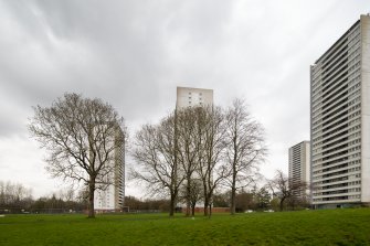 General view from south. From left - 191, 171, 120, 151 Wyndford Road Tower Blocks