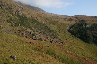 General view of the scree slope where the rock shelter and midden are located.