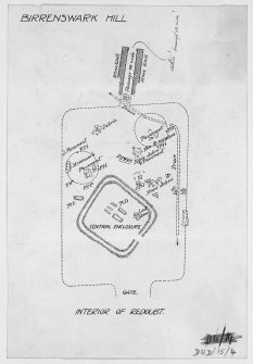 Publication drawing; plan of 'interior of redoubt C' i.e. Roman fortlet, Burnswark (alternate version)