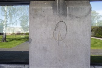 Detail of Ove Arup signature in concrete panel 