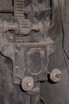 Interior. Sub-basement onto North Frederick Street. Detail of hydraulic control valve. Rack slide for opening valve visible.