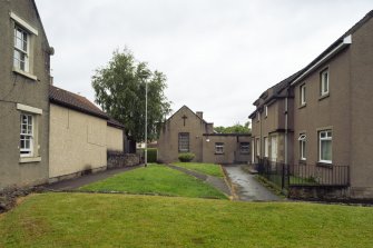 View from south showing Church Hall on north side of courtyard between Nos 10-16 High Street, Clackmannan
