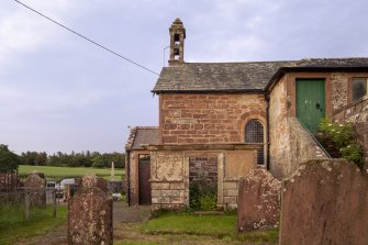 View of Irving of Woodhouse burial enclosure, and birdcage bellcote from west