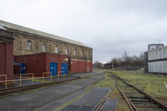 General view from west showing Main Sub Station, Erecting Shop (4/5 Road) and railway tracks.