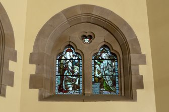 Chancel. Detail of stained glass window.