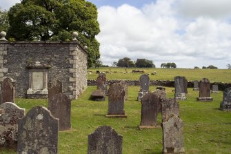 View of Stewart burial aisle within graveyard setting and surrounding area