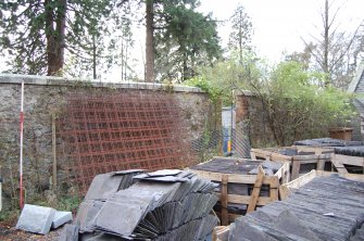 Photograph: Garden wall F5 with gate F4 (right), Facing  SSW, Camera Point 52, Edgehill Cottage, 45 Culter House Road, Milltimber, Aberdeen
