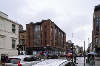 View of corner block from Hope St from southeast