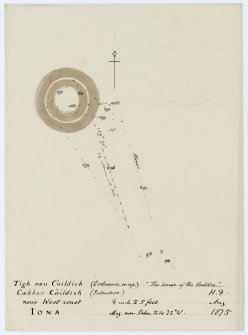 Drawing showing plan of stone hut foundation at 'Tigh nan Cuildich', Iona.
