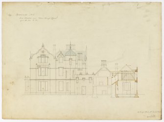 Drawing showing elevation and section through offices, Spottiswoode House.