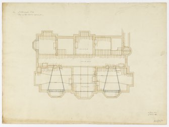Drawing showing plan of roof timbers and bedroom floor, Spottiswoode House.