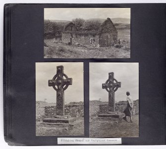 Violet Banks Photograph Album - Islay - Page 8 - View of Kildalton Chapel; Detail of Kildalton sculptured cross / High Cross. 