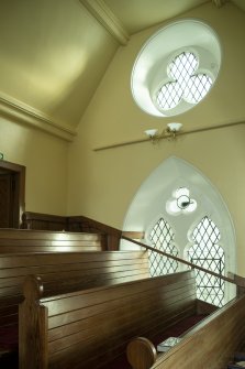 View of raked gallery pews