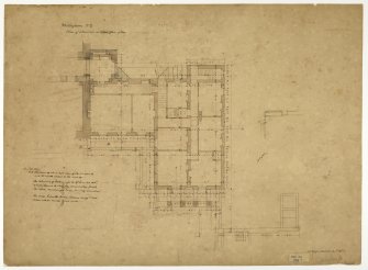 Drawing of Whittingehame House showing plan of alterations on upper floor of wing.