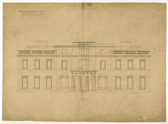 Drawing of Whittingehame House showing elevation of entrance front.