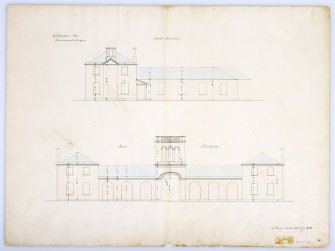 Drawing of stables, Gilmerton House, showing South and West elevations.