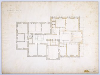 Drawing of Gosford House showing plan of principle bedroom floor with alterations and additions.