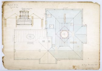 Drawing of Gosford House showing plan of roof and section through new part of roof.