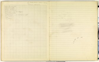 Pages from notebook titled 'OW 1953, 1954' with page titled, 'St Joseph Photos' (left) and sketch drawing (right) for Mote of Urr. 