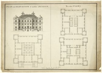 Plans and elevation for a house for the Duke of Argyll.
Insc: 'Plan and Elevation of another Design'.