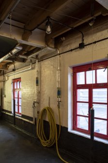 Interior. Brewhouse, 1st floor, Coppers Nos 1-3 area. View of windows along railway track side.