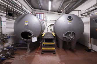 Interior. Brewhouse, ground floor. Yeast Collection Tanks 1 and 2 below Fermentation Tank area.