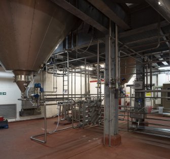 Interior. Conditioning Block. View of conical fermenting vessels.