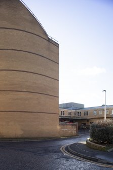 View showing entrance to Station yard on Dunbar Street and Drill Tower, from north.