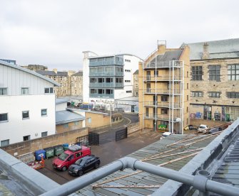 View of roofscape showing Station yard and Drill Tower from south west.