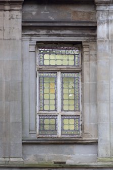 Detail of leaded glass window on first floor from south east