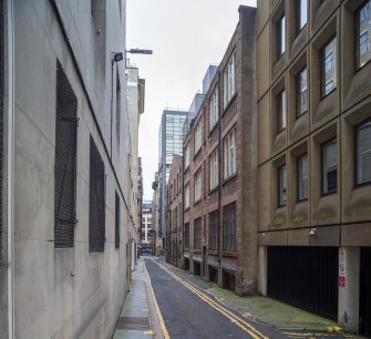 View east along Bothwell Lane showing rear of building