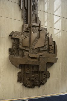 Scottish Amicable Insurance Company Office.  Foyer.  Ground floor.  Detail of sculpture by the artist Charles Anderson.