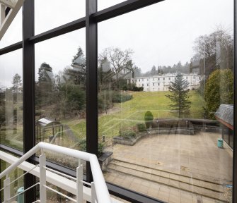 Scottish Amicable Insurance Company Office.  Annex.  First Floor.  View from stairwell looking south west, with Craigforth House beyong.