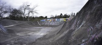 Skate Park.  View along bank of north capsule, from south east.