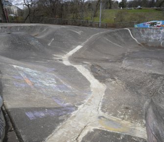 Skate Park.  View of banks from east.