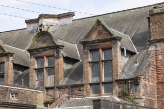 Whiteinch Burgh Halls.  Detail of dormer windows from south.