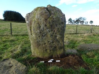 Digital photograph of perpendicular to carved surface(s), from Scotland's Rock Art project, Thorax, 1, Aberdeenshire