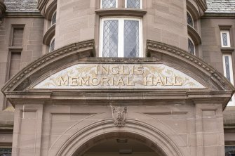 Inglis Memorial Hall.  Detail of mosaic plaque above entrance.