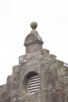 Inglis Memorial Hall.  Detail of crow stepped gable on north facade.