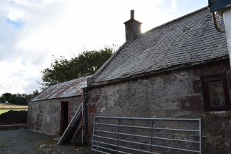 Standing Building Survey photograph, House (right) and barn (left), Netherhills Croft, Fisherie, Turriff, Aberdeenshire