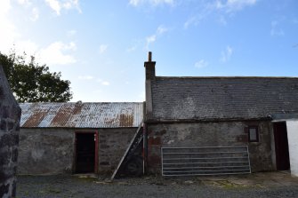 Standing Building Survey photograph, House (right) and barn (left), Netherhills Croft, Fisherie, Turriff, Aberdeenshire