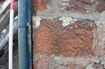 Standing Building Survey photograph, Red sandstone quoins North-East corner of house, Netherhills Croft, Fisherie, Turriff, Aberdeenshire