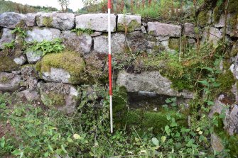 Standing Building Survey photograph, East wall interior F4 (right), Land to West of Mergie House, Rickarton, Stonehaven