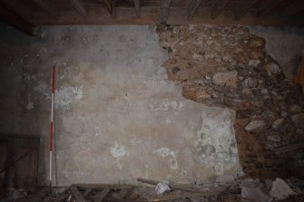 Standing Building Survey photograph, Room 5 ENE wall, Kinharrachie Farm, Kinharrachie, Ellon, Aberdeenshire
