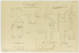 Drawing showing elevations, sections, plans and details of side wings and chimney breasts of building for Rosyth Housing Scheme.