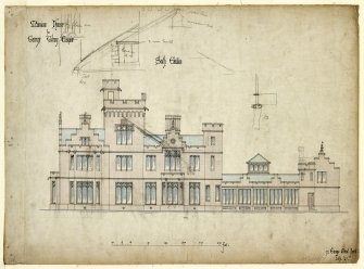 Dundee, Castleroy.
Drawing showing South elevation.
Titled: 'Mansion House for George Gilroy Esquire'.
Insc: '72 George Street, Perth 25/2/67'