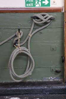 Interior. Upper Deck. Detail of iron hooks used to tie ropes, port side
