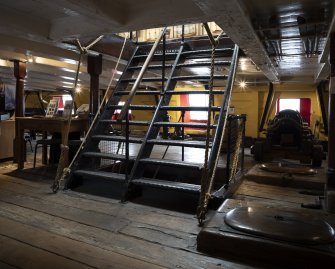 Interior. Gun Deck. View of stairs on Gun deck leading to upper deck